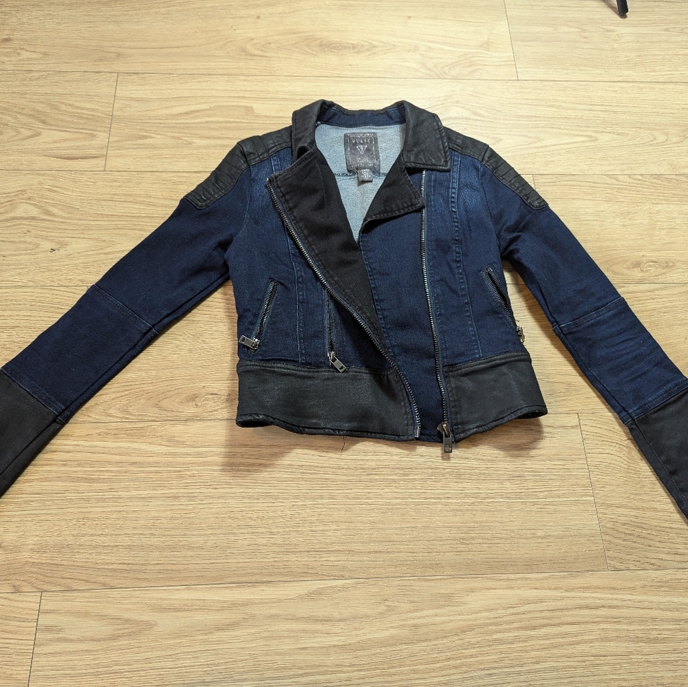 GUESS WOMENS MOTO DENIM Jacket XS BLUE/BLACK